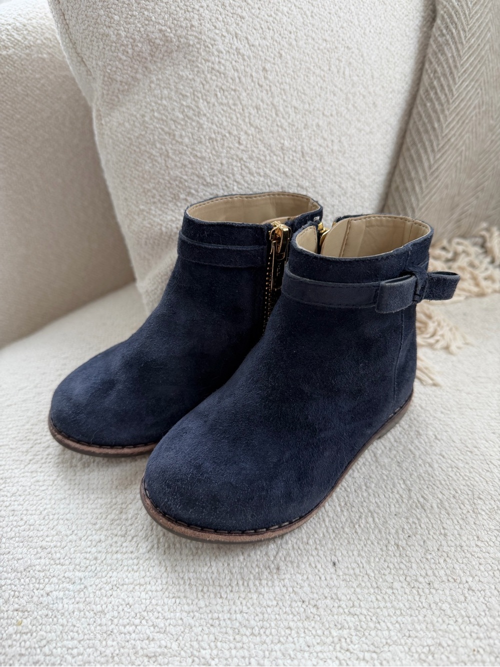 Janie and Jack Toddler Girk Navy Suede Ankle Boots with Bow, Size 6